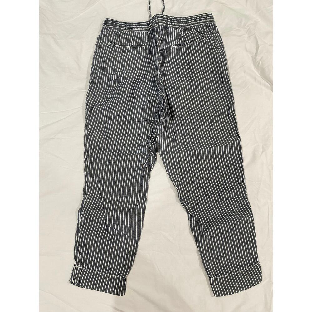 L.L.Bean 100% Linen Blue White Striped Casual Drawstring Pants size 10